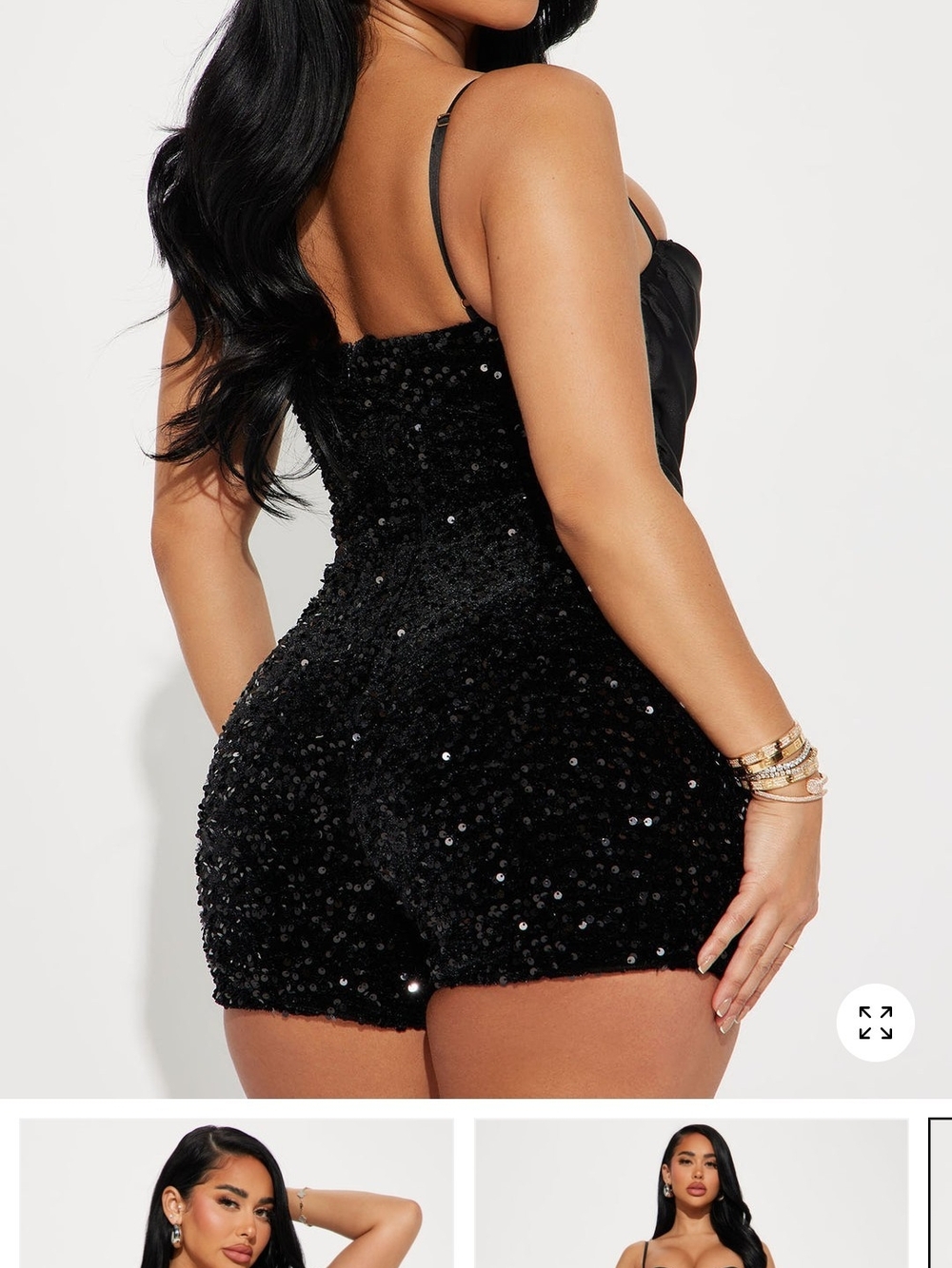 Fashion Nova Black Sequin Spaghetti-Strap Romper